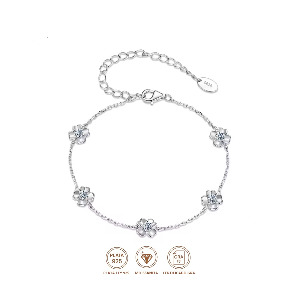 Pulsera Trebol Moissanita