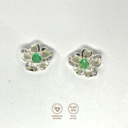 Aretes Flor Esmeralda Natural