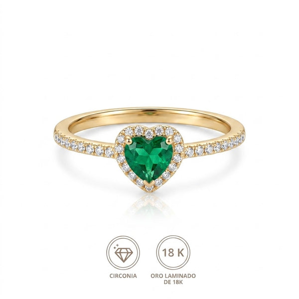 Anillo Corazón Verde Esmeralda
