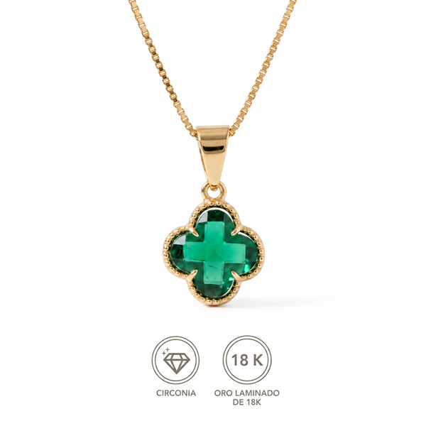 Collar Trebol verde esmeralda