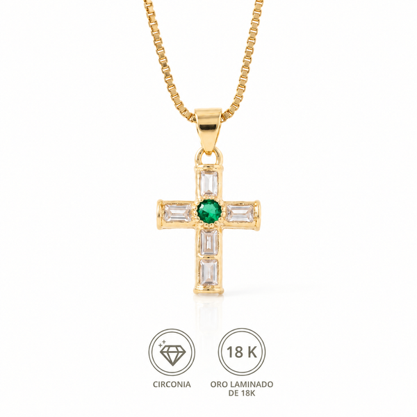 Collar Cruz verde esmeralda