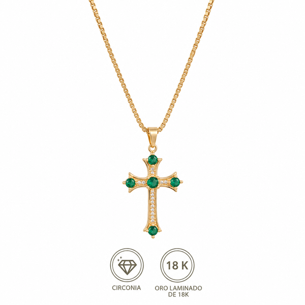 Collar Cruz templario verde esmeralda