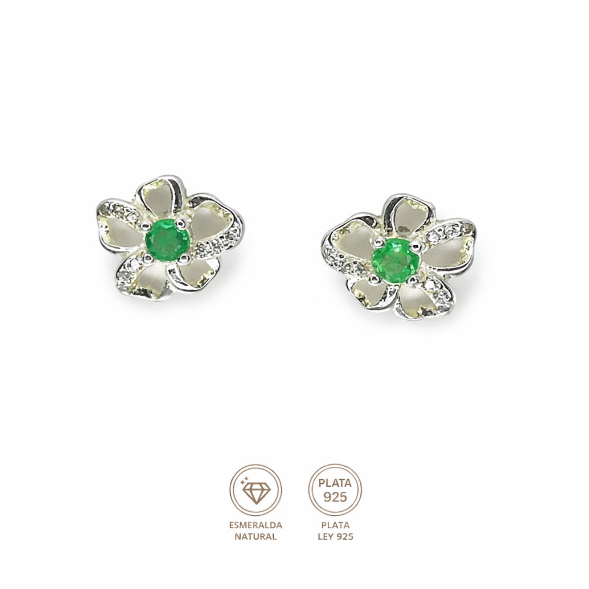 Aretes Flor Esmeralda Natural