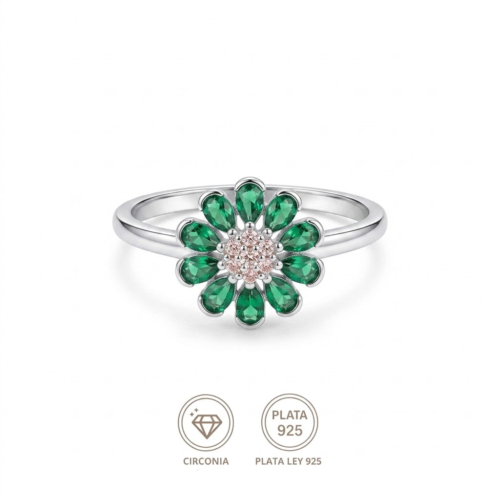 Anillo flor esmeralda Real