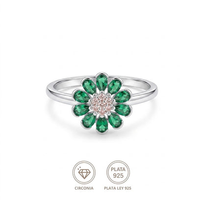 Anillo flor esmeralda Real