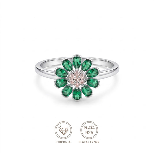 Anillo flor esmeralda Real