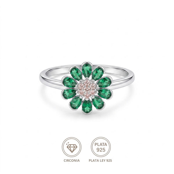 Anillo flor esmeralda Real