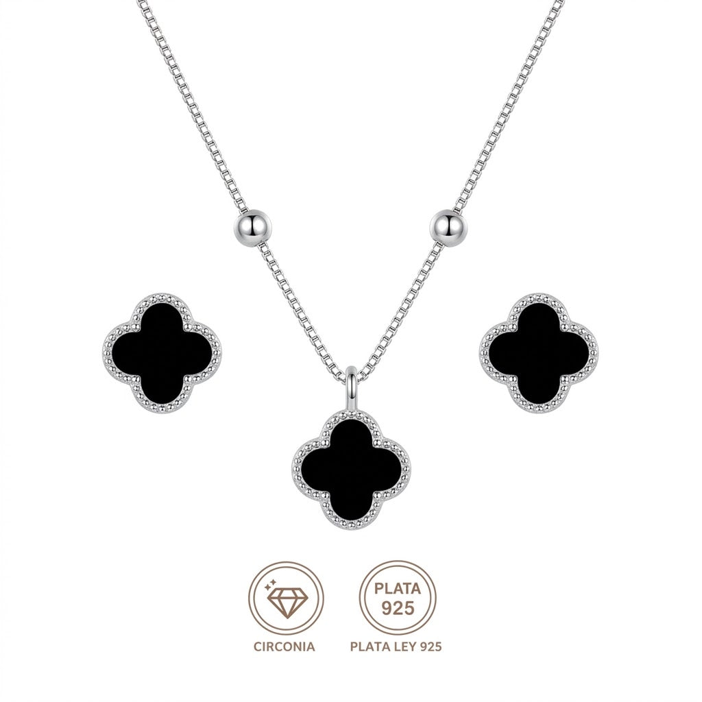 Conjunto Mini Trebol Negro