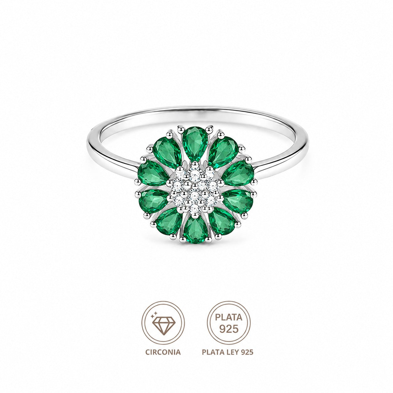 Anillo flor esmeralda
