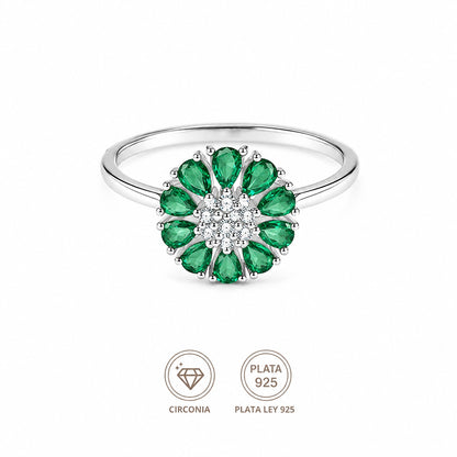 Anillo flor esmeralda