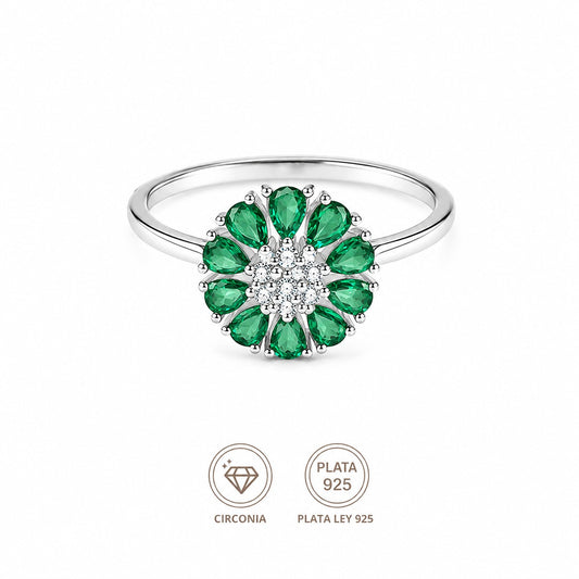 Anillo flor esmeralda