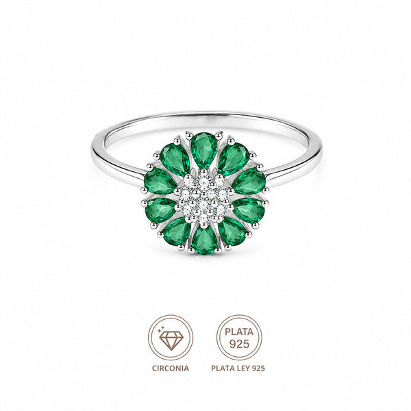 Anillo flor esmeralda